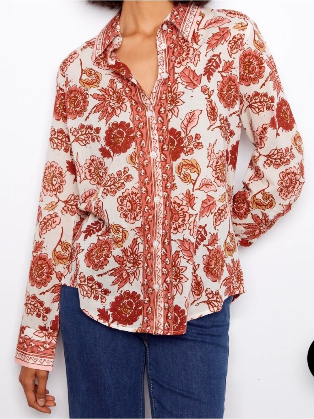 NWTS Charlie B Printed  Cotton Voile Button -Up Blouse.